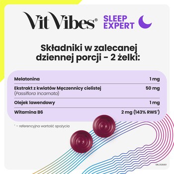Vit Vibes Sleep Expert, żelki, smak jagody z nutą lawendy, 60 szt.