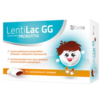 LentiLac GG, drażetki czekoladowe, probiotyk, 10 szt