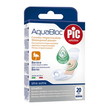 PiC Aquabloc, antybakteryjne plastry opatrunkowe, medium, 19 x 72 mm, 20 szt.