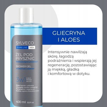 Sylveco Pure Line Men, żel pod prysznic 3w1, nawilżająco-łagodzący, 400 ml
