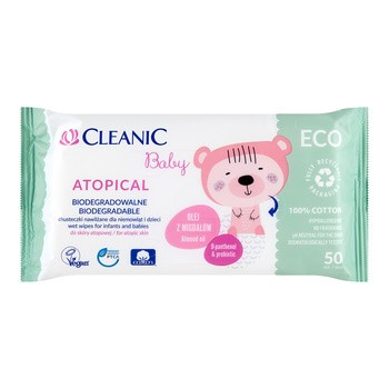 Cleanic Baby Atopical, chusteczki nawilżane dla niemowląt i dzieci, 50 szt.