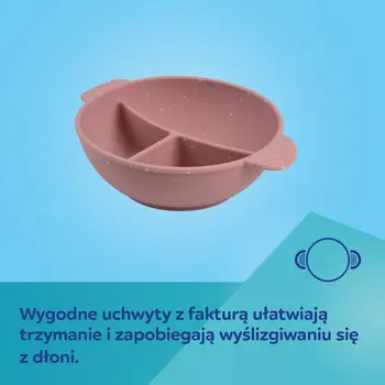 Canpol babies, miska silikonowa Dots z 3 przegródkami i przyssawką, 360 ml, różowa, 1 szt.