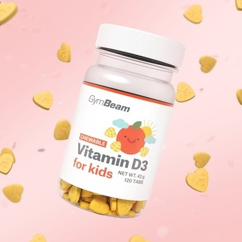 GymBeam Witamina D3 do ssania dla dzieci, tabletki, smak pomarańczowy, 120 szt.