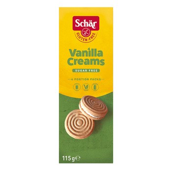 Schar Vanilla Creams, Ciastka z kremowym nadzieniem waniliowym bezglutenowe, 115 g