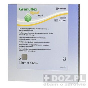 Granuflex Signal obramowany, opatrunek hydrokoloidowy, 14 x 14 cm, 5 szt