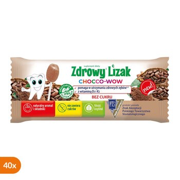 Zdrowy Lizak Chocco-Wow, smak kakaowy, lizaki, 40 szt.