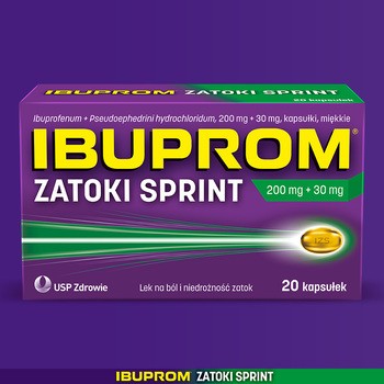Ibuprom Zatoki Sprint, 200 mg + 30 mg, kapsułki miękkie, 20 szt.