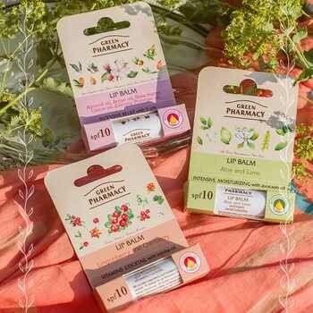 Green Pharmacy, balsam do ust, koktajl witaminowy, brusznica i żurawina, SPF 10, 3,6 g