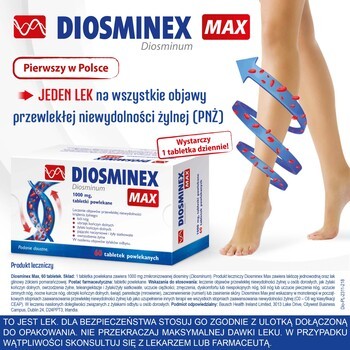 Diosminex Max, 1000 mg, tabletki powlekane, 60 szt