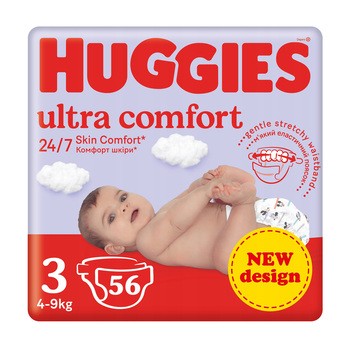 Huggies Ultra Comfort 3, pieluszki jednorazowe (4-9 kg), 56 szt.