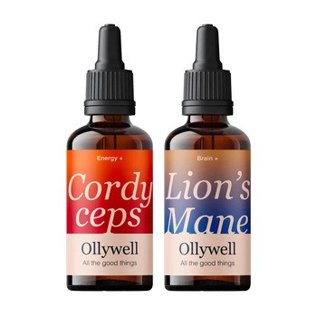 Zestaw Ollywell BIO Cordyceps + BIO Lion's Mane, krople, 2 x 30 ml