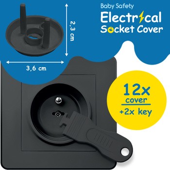 Sipo, zabezpieczenia do gniazdek elektrycznych, kolor czarny, 12 szt.