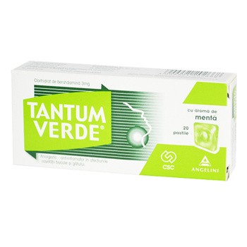 Tantum Verde, 3 mg, pastylki twarde, 20 szt ( smak miętowy) (import równoległy, InPharm)