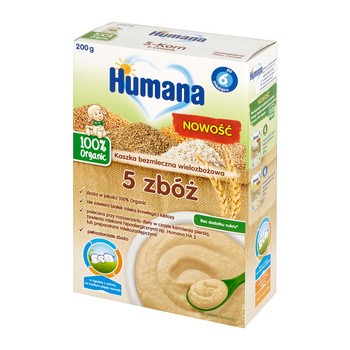 Zestaw 3x Kaszka Humana 100% Organic, bezmleczna, 5 zbóż