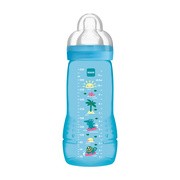 MAM Baby Bottle Pattern, butelka ze smoczkiem, szybki przepływ, niebieska, 4 m+, 330 ml