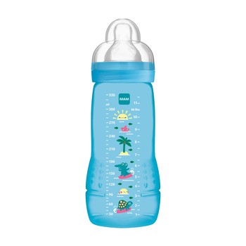MAM Baby Bottle Pattern, butelka ze smoczkiem, szybki przepływ, niebieska, 4 m+, 330 ml