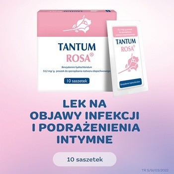 Tantum Rosa, 53,2 mg/g, proszek do sporządzania roztworu dopochwowego, 10 saszetek