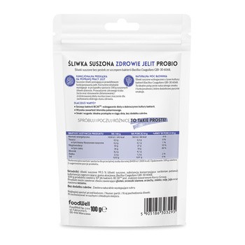 Purella Superfoods, Śliwki suszone, Zdrowie Jelit Probio, 100 g