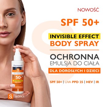 Pharmaceris S invisible Effect Body Spray, emulsja ochronna do ciała SPF 50+ dla dorosłych i dzieci, 150 ml