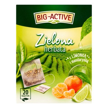 Big-Active, Zielona herbata w torebkach z limonką i mandarynką, 30 g (1,5 g x 20 szt.)
