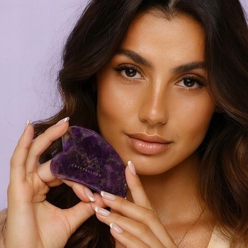 Crystallove, płytka do masażu twarzy gua sha z ametystu, 1 szt.