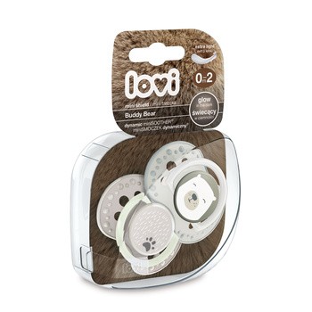 Lovi Buddy Bear, mini-smoczek uspokajający, dynamiczny, silikonowy, 0-2 m, 2 szt.