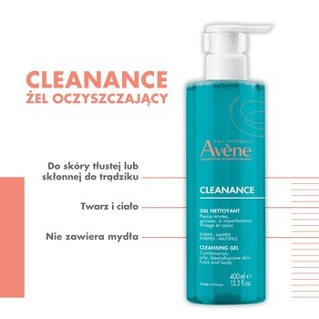 Avene Eau Thermale Cleanance, żel oczyszczający, 400 ml