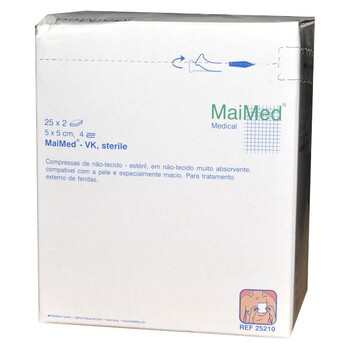 MaiMed VK kompresy włókninowe jałowe, 5 x 5 cm, 4 w, 2 szt x 25