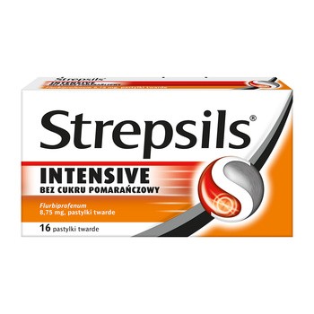 Strepsils Intensive bez cukru pomarańczowy, 8,75 mg, pastylki twarde, 16 szt.