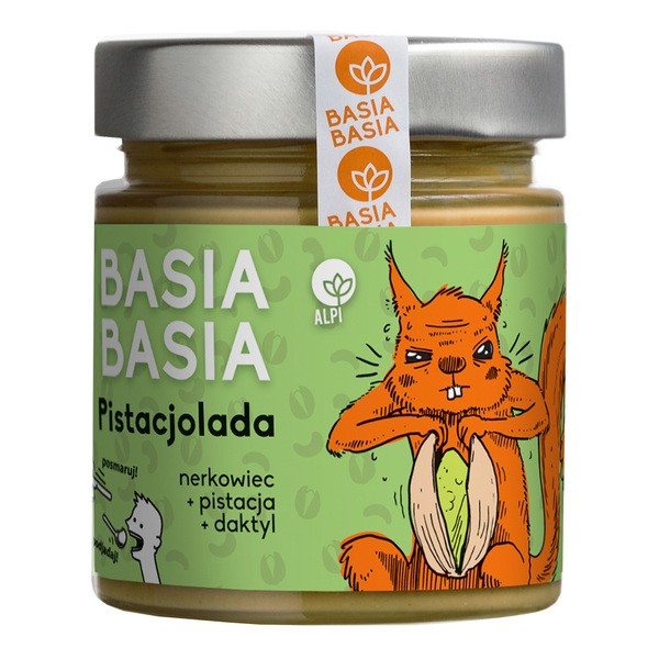 BasiaBasia BasiaBasia pistacjolada, krem na bazie nerkowców z pistacjami i daktylami w proszku, 195 g — Składniki i ocena