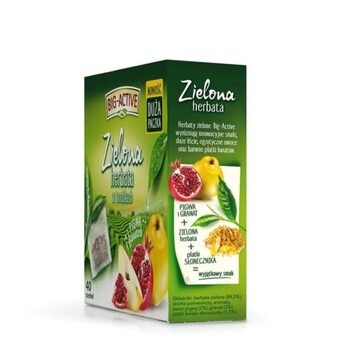 Big-Active, Zielona herbata w torebkach z pigwą i granatem, 60 g (1,5 g x 40 szt.)