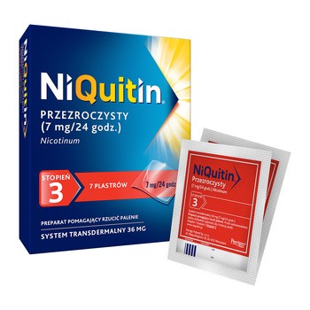 Niquitin przezroczysty, 7 mg/24 h, system transdermalny 36 mg, stopień 3, plastry, 7 szt.