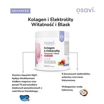 Osavi Kolagen & Elektrolity Witalność i Blask, proszek, smak jabłko - rabarbar, 390 g