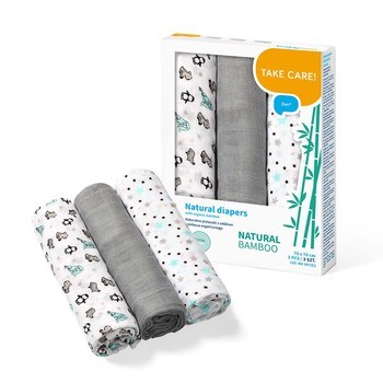 BabyOno, naturalne pieluszki z włókien bambusa organicznego, kolor szary, 3 szt.