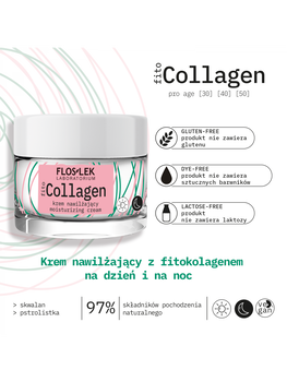 Flos-Lek fitoCollagen pro age, krem nawilżający z fitokolagenem na dzień i na noc, 50 ml