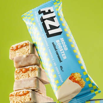 Fizi, Salted Caramel, Mood Booster, baton orzechowy w polewie, słony karmel, 40 g