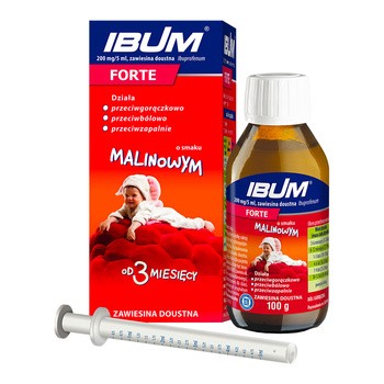 Ibum forte, 200 mg/5 ml, zawiesina doustna o smaku malinowym, 100 g