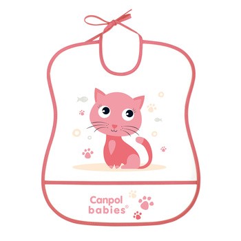 Canpol Babies, śliniak zmywalny miękki CUTE ANIMALS kotek, różowy, 1 szt.