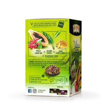 Big-Active, Zielona herbata w torebkach z papają i jagodami goji, 30 g (1,5 g x 20 szt.)