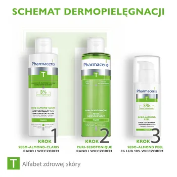 Pharmaceris T Sebo-Almond-Claris, oczyszczający płyn bakteriostatyczny, 3% kwasu migdałowego, 190 ml