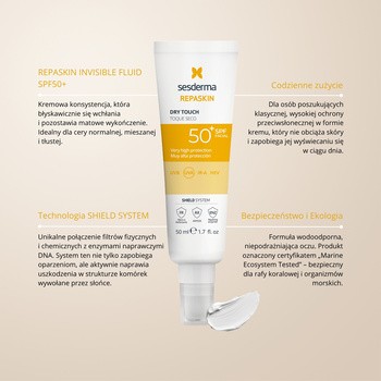 Sesderma Repaskin Dry Touch SPF50+, krem przeciwsłoneczny, 50 ml
