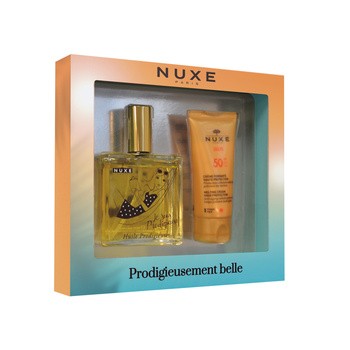Zestaw Promocyjny Nuxe Huile Prodigieuse, olejek suchy, 100 ml + krem do opalania do twarzy/ciała, SPF 50, 50 ml GRATIS