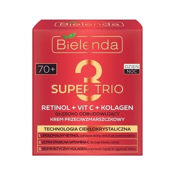 Bielenda Super Trio, głęboko odbudowywujący krem przeciwzmarszkowy RETINOL + VIT C + KOLAGEN 70+, 50 ml