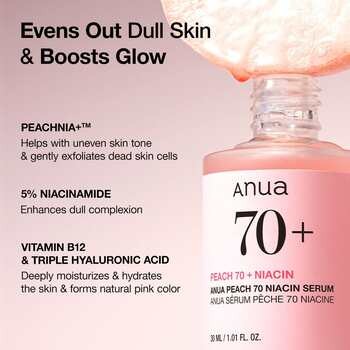 Anua Peach 70% Niacin, serum rozjaśniające, 30 ml