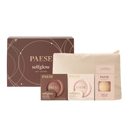 Zestaw Świąteczny Paese Selfglow Set Warm, kremowy bronzer matowy, Velvet Tan 01, 8 g + kremowy róż z matowym efektem, Peach Sunrise 02, 8 g + midi gąbka do makijażu, 1 szt.