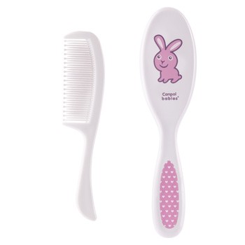 Canpol Babies, Zestaw szczotka z miękkim włosiem i grzebień dla niemowląt, różowy, 1 szt.