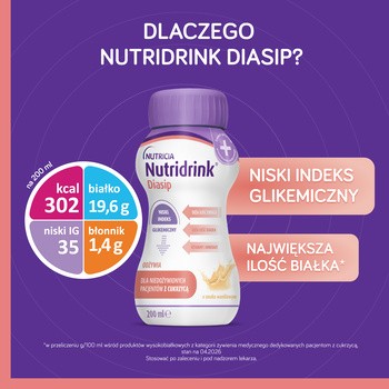 Nutridrink Diasip, płyn, smak waniliowy, 4 x 200 ml