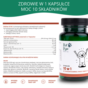 Petpaw 10w1, suplement dla psa, kapsułki twist-off, 30 szt.