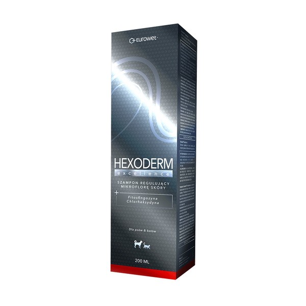 Hexoderm Hexoderm Excellence, szampon wspomagający regulację mikroflory skóry z fitosfingozyną i chlorheksydyną dla psów i kotów, 200 ml