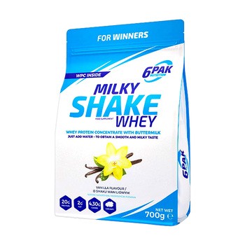 6PAK, Milky shake whey, smak vanilla (waniliowy), 700 g